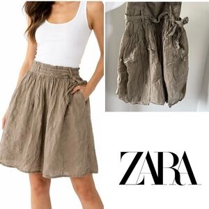 ZARA Brown Green Boho Crinkle Grunge Skirt size Small Women